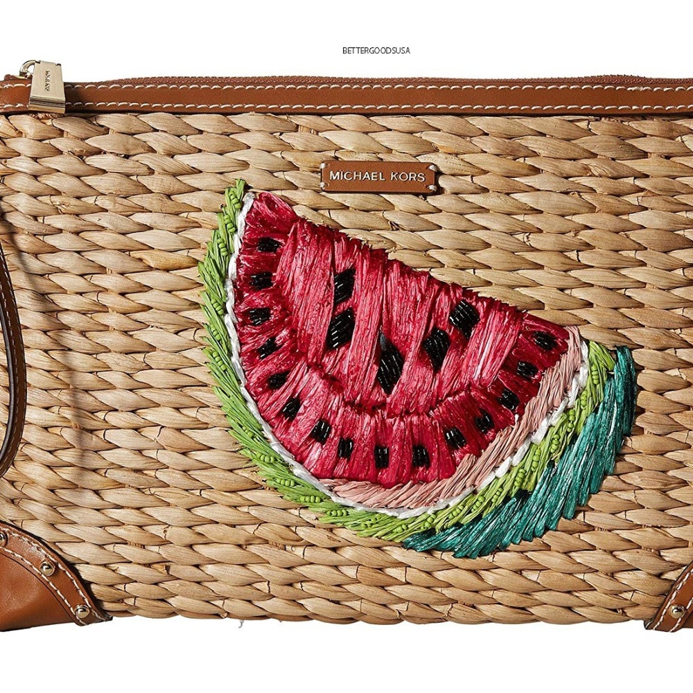 MICHAEL KORS Watermelon Woven Straw Large CLUTCH